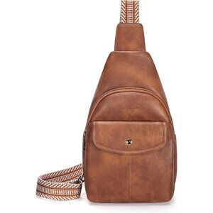 New Large Brown PU Leather Sling Bag Anti-theft Crossbody Travel Bag Purse